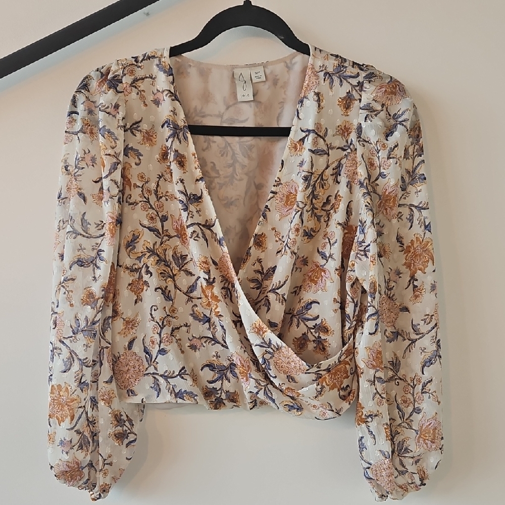 Joie Floral Wrap Blouse and Skirt Set, Cream and Blue